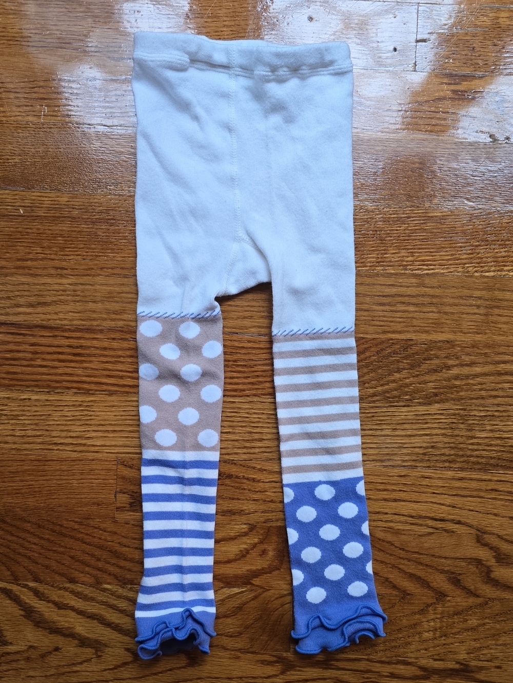 NEW naartjie Cream, Tan & Blue Patterned Girls' Leggings with Ruffled Ankles